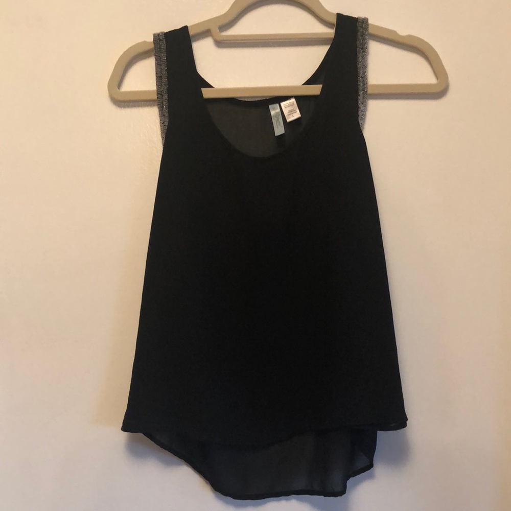 Black sheer top size L with shoulder embellishment